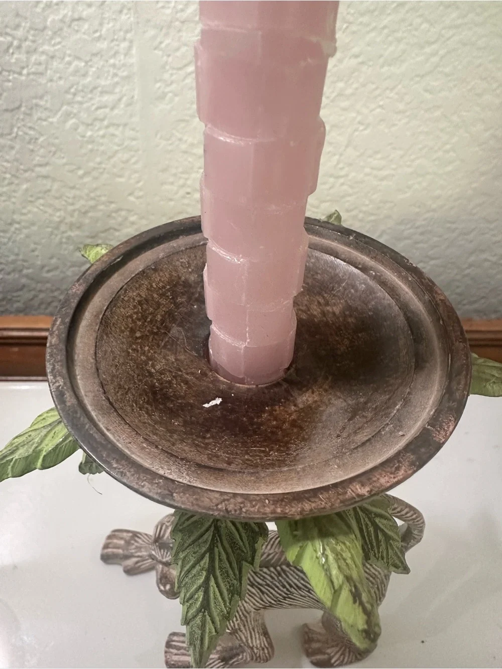 Monkey Candle Holder with Green Palm Leaves